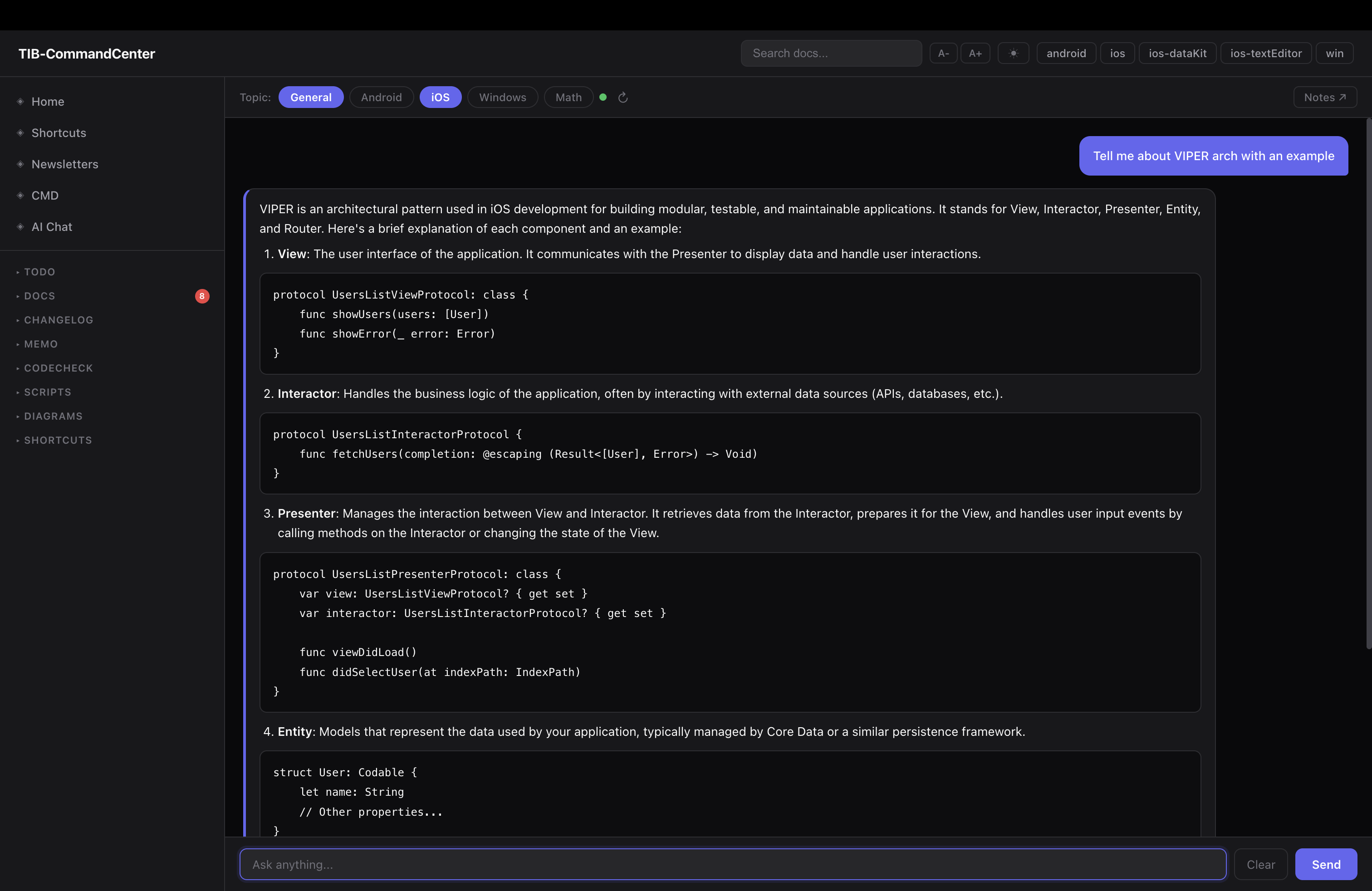 Local AI chat powered by Mistral 7B via Ollama — answers questions about your codebase from the RAG index, free and fully offline.